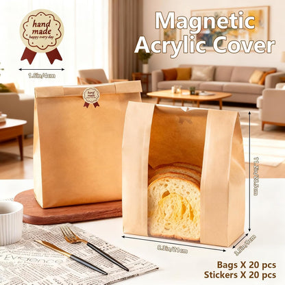 Upgraded Manual Bread Slicer for Homemade Bread with 20 Bags and Acrylic Cover, Adjustable Thickness Bread Cutter, Sourdough Slicer Serrated Blade with Scale Line and Suction Cup for Baguettes6