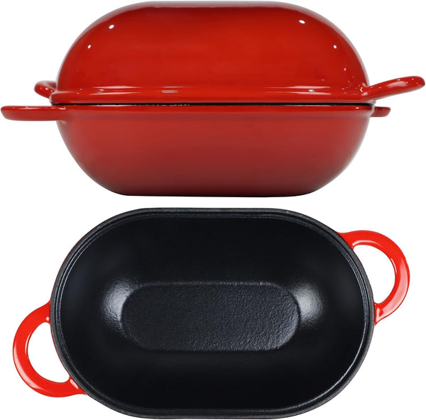 Enameled Cast Iron Bread Pan Dutch Oven with Lid and Loop Handles - Red – Oven Safe Form for Baking and Cooking, Artisan Bread Kit - Loaf Pan1
