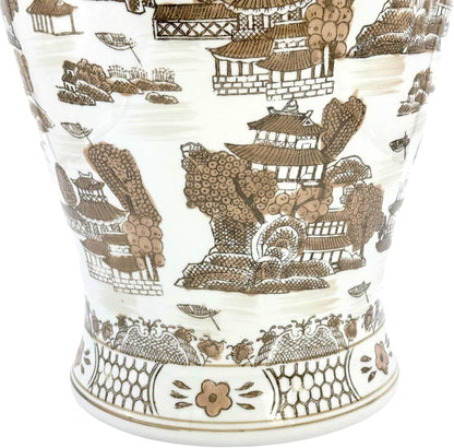 Large 25" Brown & White Classic Landscape Chinoiserie Ceramic Temple Jar W/Lid - Ginger Jar Home & Kitchen Decor for Interior Design - 25-Inch5
