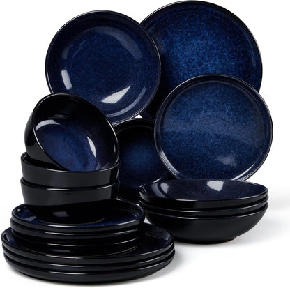 16 Piece Dishes Dinnerware Set with Pasta Bowls for 4, Midnight Blue1