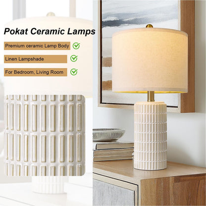 20.75" Small Modern Ceramic Table Lamps Set of 2 for Bedroom, White | Bedside Lamps for Nightstands, Farmhouse Home Decor, End Table & Desk Light, Ideal Housewarming New Home Gift for Women Mom6