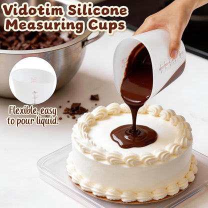 Food-Grade Silicone Measuring Cups for Melting Chocolate, 3Pcs BPA Free Silicone Baking Measuring Cups with 1/2Cup/1Cup/2Cup Capacity, Reusable Silicone Cups for DIY Chocolate Mold3