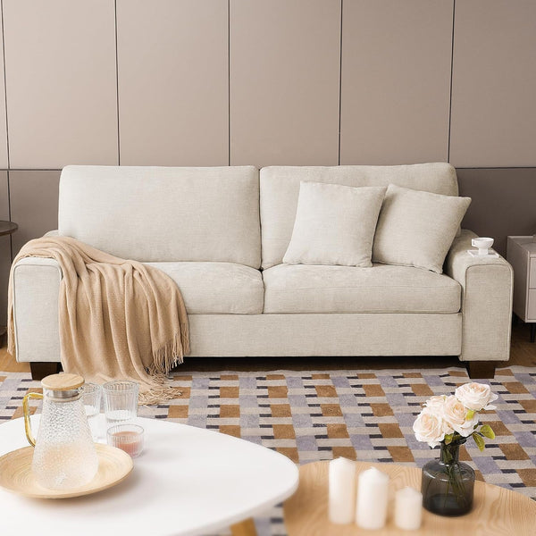 71.25" Chenille Loveseat Sofa, Beige, Modern Couch for Living Room1