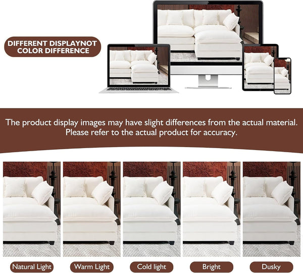 111.4" L Shaped Modern Sofa Modular Sectional Cloud Couch with Ottoman, 4-Seat Chenille Deep Seat Sofa with Pillow for Living Room, Bedroom and Apartment, Beige8