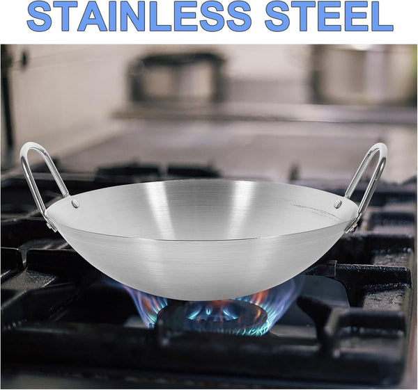10.23 Inch Stainless Steel Wok round Bottom Frying Pan for Gas Stove Large Capacity Stir Fry Pan for Bbq Fried Potatoes Scrambled Eggs Home Kitchen Cooking3