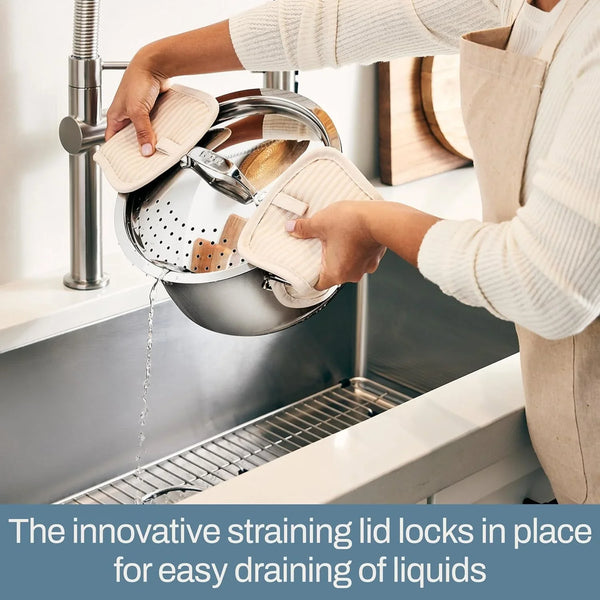 All-Clad Simply Strain Stainless Steel Multipot with Straining Lid, 6-Quart, Induction, Oven Broiler Safe 600F, Strainer, Pasta Strainer with Handle, Steamer Pot, Cookware, Home, Pots and Pans, Silver3