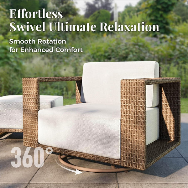 Patio Furniture Set with Swivel Chairs &10" Thick Cushion, 7 Piece5