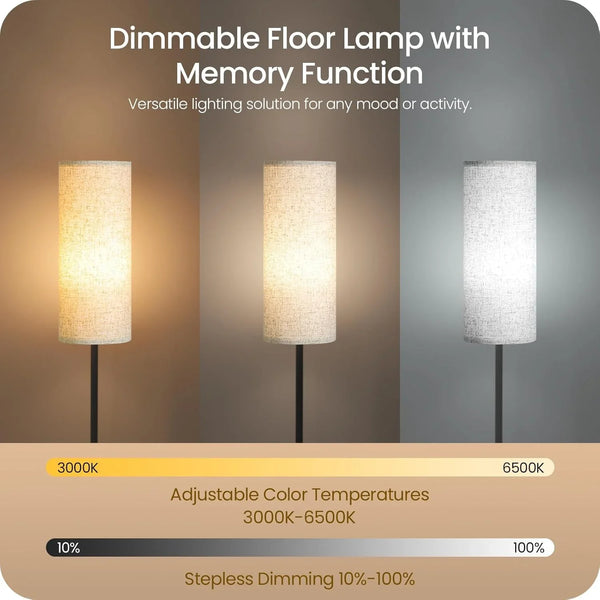64.4” Slim Floor Lamp for Living Room with Magnetic Remote and Foot Switch, Dimmable Standing Tall Lamp Mood for Bedroom Nursery, 3 Color Temperatures, 1-Hour Timer,900Lm Bulb Included,Beige E06LD05W14
