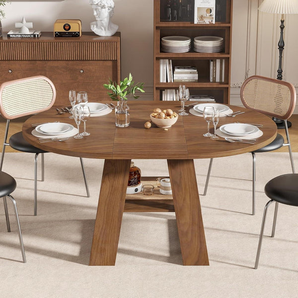 43.3"-59" Extendable round Oval Dining Table for 4-8 with Storage Shelf8