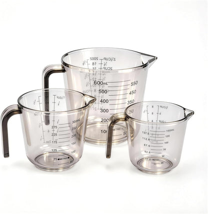 Measuring Cups Set, 3PCS with Pour Spout & Handle, Multi-Scale (Cup | Oz | Ml) Stackable Liquid & Dry Plastic Measuring Tools for Baking Cooking, Essential Kitchen Gadgets (Coffee Brown)9
