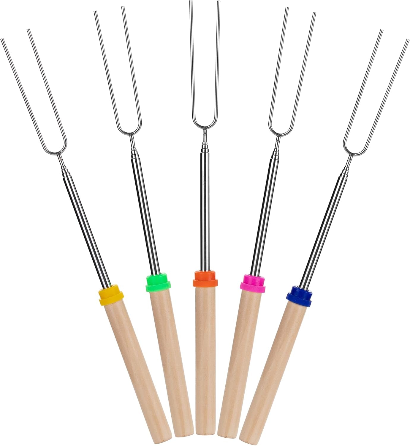 marshmallow-roasting-sticks-32-5-pack-dark-brown-wooden-handle-extendable-stainless-steel-smores-sticks-for-fire-pit-smores-skewers-campfire-cooking-equipment
