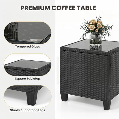 3 Pieces Patio Rocking Chair, Black Wicker Bistro Set (Black)7