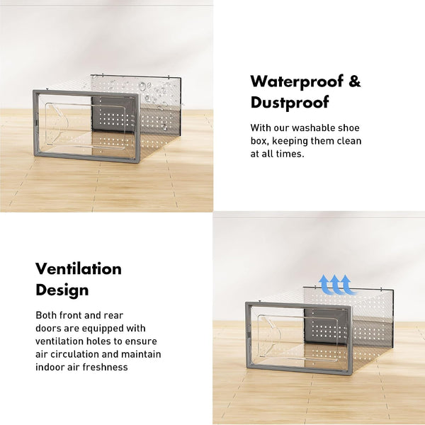 Shoe Storage Box, 15 Pack Clear Plastic Stackable Organizer for Closet, Interlocking Design Shoes Container Bins for Sneakers, Foldable Shoe Rack with Lids, Grey5