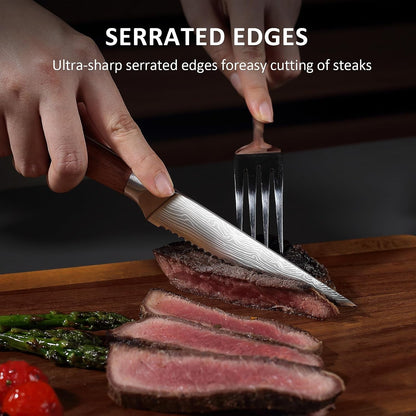 Steak Knives Set of 6 with Full Tang Rosewood Handle | Razor-Sharp Serrated Steak Knives, High Carbon Stainless Steel Dinner Knives, Premium Gift4