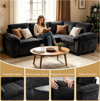 86" L-Shaped Sectional Sleeper Couch, Modular Pull-Out Storage Sofa Bed8