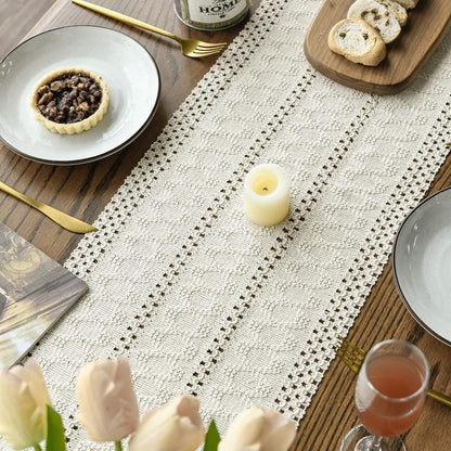 Beige Woven Farmhouse Hollow Table Runner 12X72 Inch8