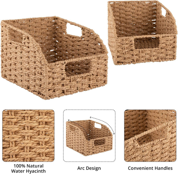 Pantry Baskets for Organizing, Paper Rope Baskets with Built-In Handles, Wicker Storage Bins for Shelves, 2 Pack-Yellow6