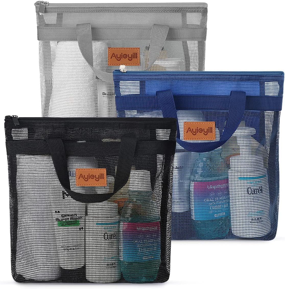 3-pcs-portable-mesh-shower-caddy-tote-quick-dry-tote-bag-mesh-beach-bags-for-women-hanging-toiletry-and-bath-organizer-for-travel-swimming-sports-gym-camp-shopping-college-dorms-black-gray-d-blue