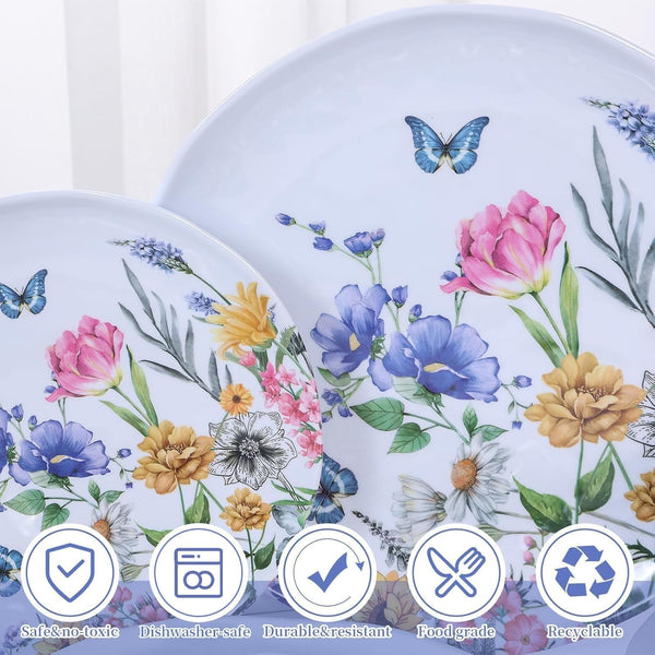 12-Piece Melamine Dinnerware Sets - Plates and Bowls Sets Floral4