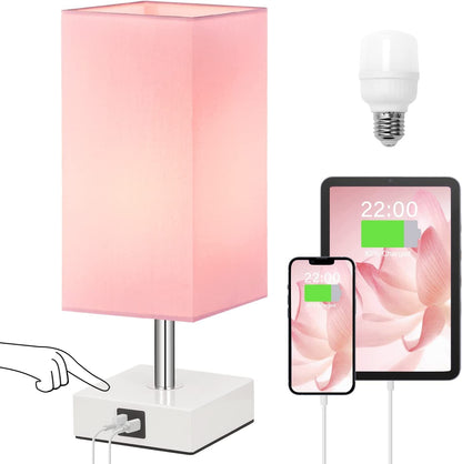 Pink Touch Table Lamp for Bedroom - Dimmable, USB C+A, Girls Bedside Lamp1