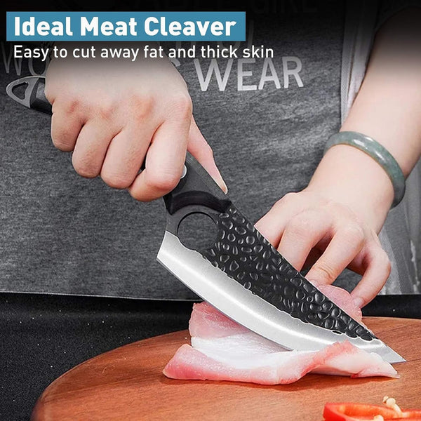 Huusk Viking Knives, Butcher Knife Black Forged Boning Knife with Sheath Japanese Fillet Meat Cleaver Knives Full Tang for Kitchen, Camping, BBQ Thanksgiving Gifts4