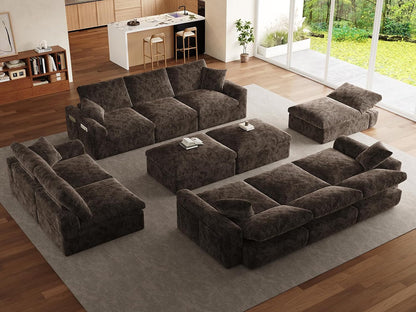 119" Cloud Couch Sectional for Living Room, Oversized Boneless Couches with Ottoman, Convertible L-Shaped 3 Seater Modular Sofa, Modern Sectional Sofa with Adjustable Backrest, Brown7