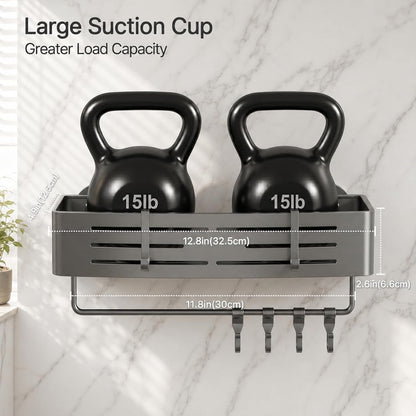 2 PCS Shower Caddy Suction Cup with Towel Bar & Hooks, No-Drilling (Gray)6