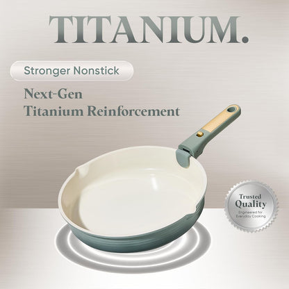 20Pcs Titanium Cookware Set, Pots and Pans Set Detachable Handle | Non-Stick, Non-Toxic, PFAS and PFOA Free, Induction Compatible, Dishwasher & Oven Safe, Space Saving, Camping Cooking, Green3