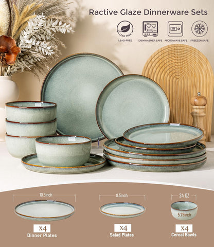 Dinnerware Sets for 4, 12 Pieces Ceramic Plates and Bowls Set3