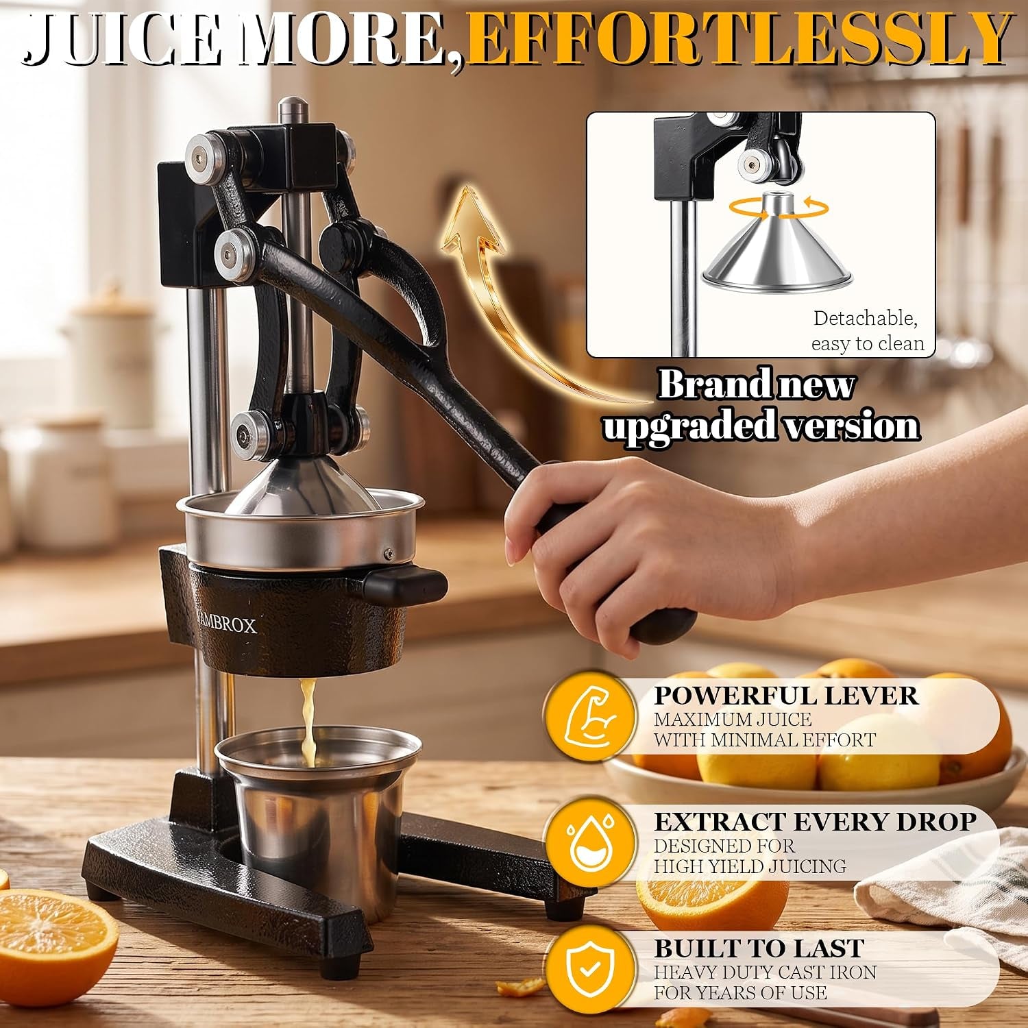 manual-cast-iron-lemon-squeezer-black-citrus-juicer-detachable-cone-free-stainless-steel-cup-extracts-juice-from-lemons-oranges-and-grapefruits-easy-to-clean