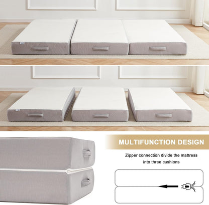 Folding Mattress,Memory Foam Tri-Fold Mattress with Breathable & Washable Bamboo Fiber Fabric Cover, Foldable Floor Guest Bed for Camping, Road Trip, 6Inch Queen4
