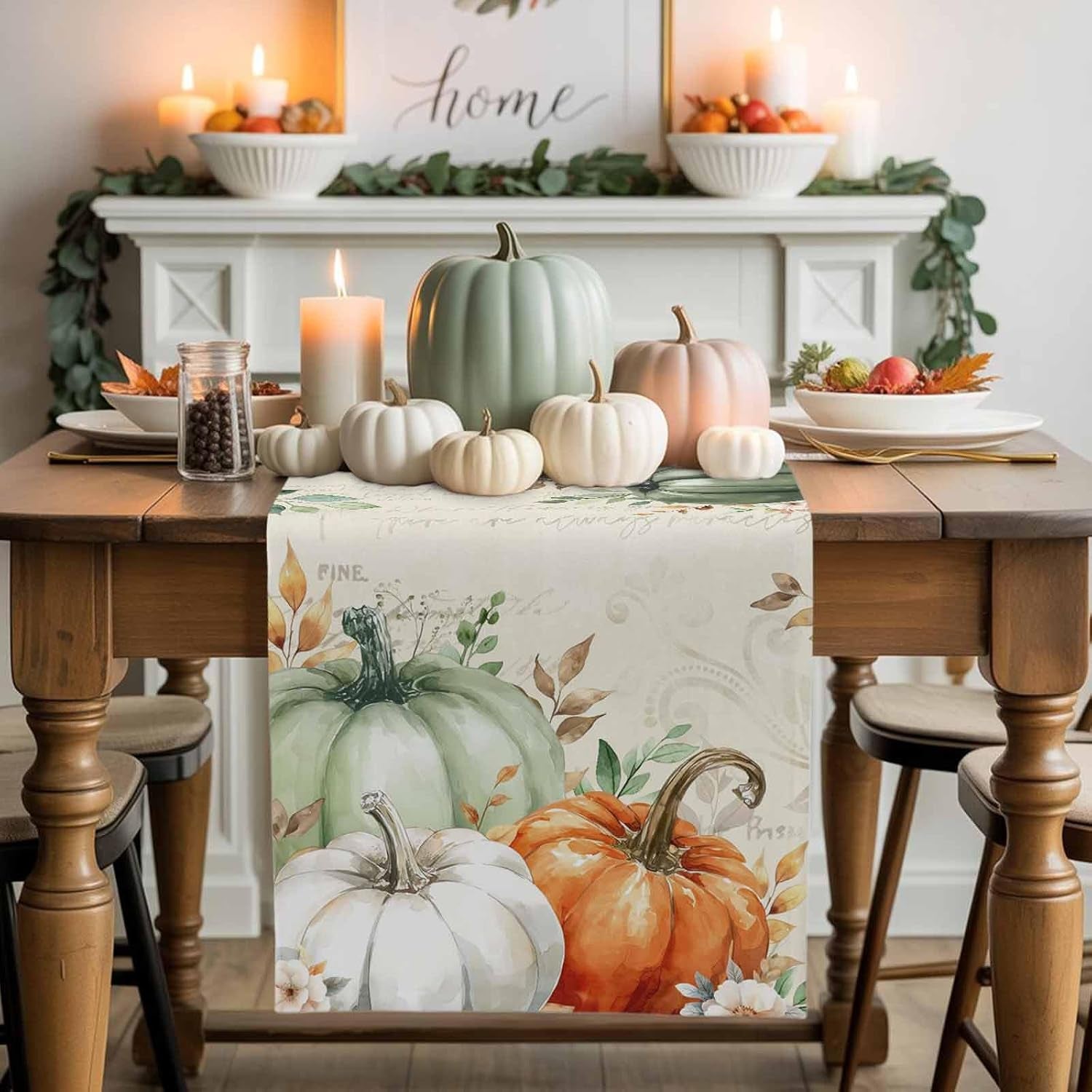 fall-table-runner-13x90-inches-long-thanksgiving-sage-green-pumpkin-runner-for-table-floral-autumn-eucalyptus-leaves-table-runners-cotton-linen-dresser-scarf-for-kitchen-coffee-dining-holiday-party
