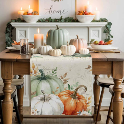 Fall Table Runner 13X90 Inches Long Thanksgiving Sage Green Pumpkin Runner for Table Floral Autumn Eucalyptus Leaves Table Runners Cotton Linen Dresser Scarf for Kitchen Coffee Dining Holiday Party2