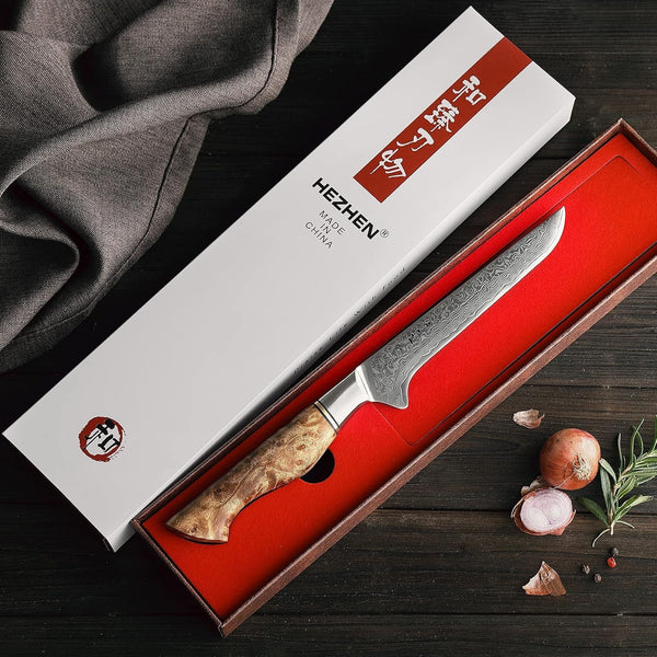 6-Inch Boning Knife – 67 Layers Damascus Steel, Professional Meat Trimming & Deboning Knife for Home Cooking, Figured Sycamore Handle8