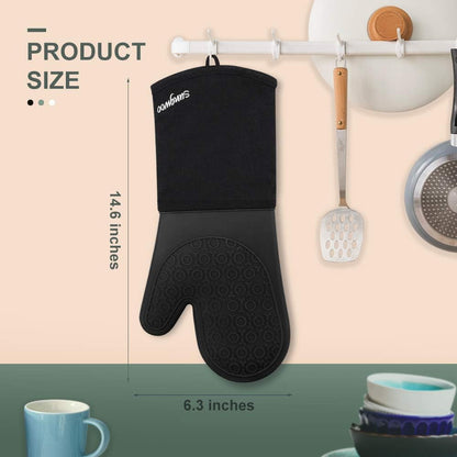 Silicone Oven Mitts - 14.6" Heat Resistant Oven Gloves for Baking, Cooking | Extra Long, Non-Slip, Textured Grip, 500°F Heat Resistant, Oven Mitts with Quilted Liner for Grilling, Easy to Clean, Black5