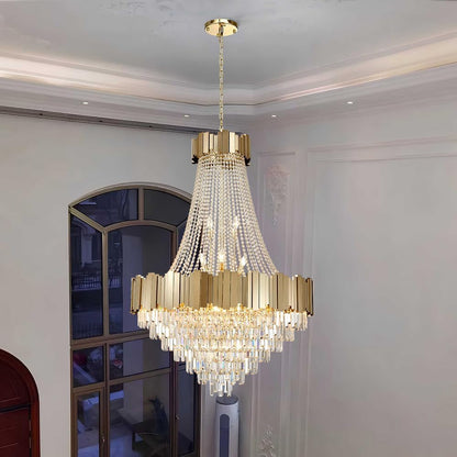 Crystal Chandeliers for High Ceilings 27-Light Modern Chandelier Large Gold Chandelier Light Fixture for Foyer,Living Room,Dining Room,Entryway Width-35.8 Inch2