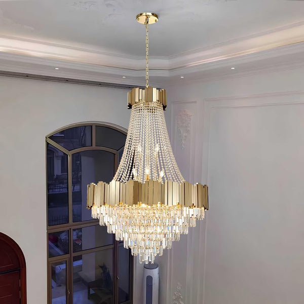 Crystal Chandeliers for High Ceilings 27-Light Modern Chandelier Large Gold Chandelier Light Fixture for Foyer,Living Room,Dining Room,Entryway Width-35.8 Inch2