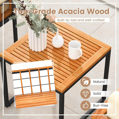 3 Pieces Patio Chair Set, Acacia Wood Outdoor Sofa Set with Metal Support, Soft Seat & Back Cushions Included, Cushioned Bistro Set for Balcony, Porch, Backyard (Beige)7