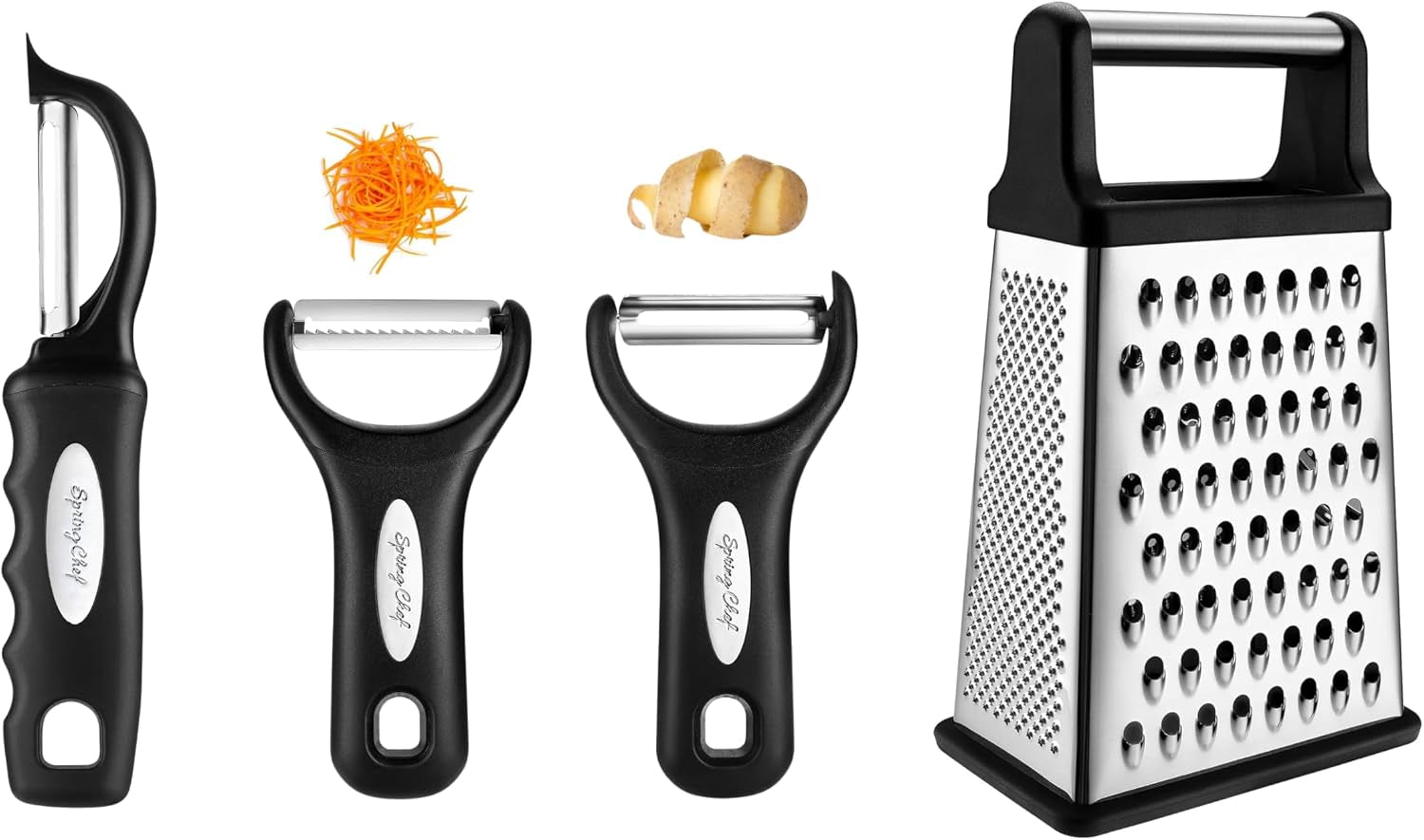 stainless-steel-swivel-y-julienne-vegetable-peelers-cheese-box-grater-xl-size-4-product-bundle-black
