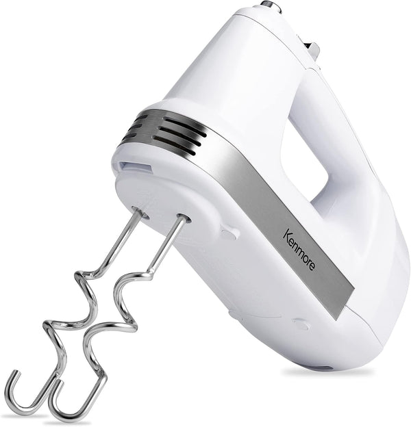 Kenmore 5-Speed Hand Mixer/Blender, 250 Watts, with Beaters, Dough Hooks, Liquid Blending Rod, Automatic Cord Retract, Burst Control, and Clip-On Accessory Storage8
