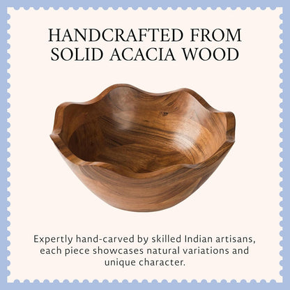 Premium Scalloped Acacia Bowl - Natural Finish, 10In Wide × 4In Height4
