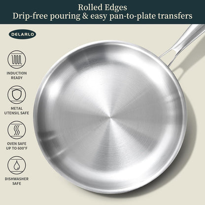 Tri-Ply Stainless Steel Frying Pan Set 8”/10”/12”Kitchen Skillet | Stainless Steel Pan Cooking Heat Fast and Evenly Compatible with All Cooktops Dishwasher and Oven Safe8
