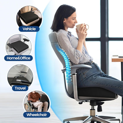 Seat Cushion, Chair Pad, Memory Foam Large Cushion | Office Chair Cushion for Tailbone Pain Relief, Non-Slip Cover, Soft Support for Office Chair, Car Seat, Airplane,Large/Black4