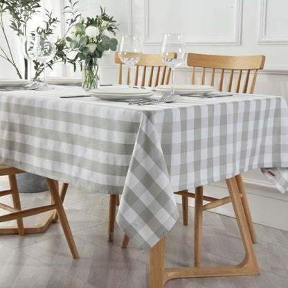 Rectangle Checkered Tablecloth Waterproof Spillproof Wrinkle Resistant Buffalo Plaid Heavy Weight Table Cloth Gingham Table Cover for Outdoor and Indoor Use, 52 X 70 Inch Grey and White2