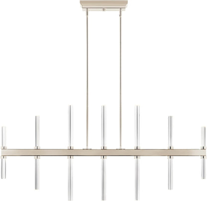 Sycara 14-Light LED Linear Chandelier, Modern Light with Faceted Crystal in Polished Nickel, Sloped Ceiling Compatible, for Dining Room, Bar or Kitchen (22.25" X 5" X 48.25"), 52670PN2