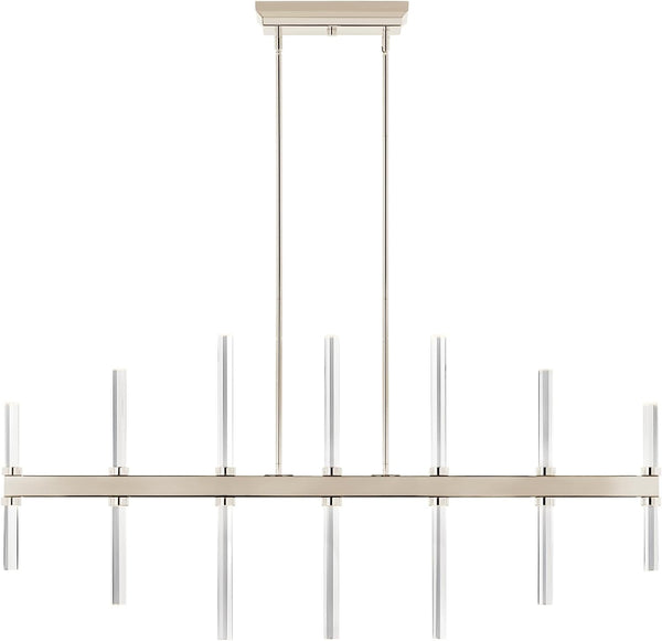 Sycara 14-Light LED Linear Chandelier, Modern Light with Faceted Crystal in Polished Nickel, Sloped Ceiling Compatible, for Dining Room, Bar or Kitchen (22.25" X 5" X 48.25"), 52670PN2