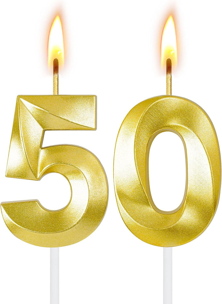 50Th Birthday Decorations for Women and Men, Gold Number 50 Candle