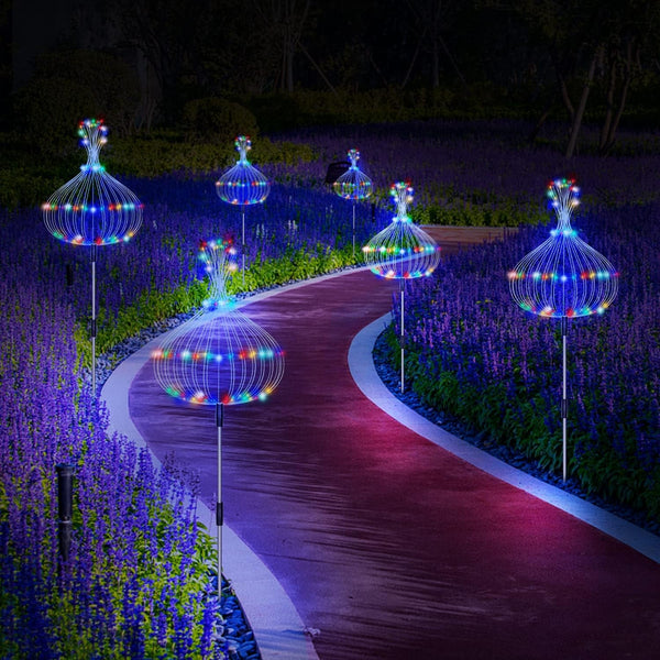 Solar Garden Lights, Outdoor Firework Lights, 5 Pack 120 LED Decorative Stake with Remote, 8 Modes DIY Landscape Light Waterproof Lamps for Walkway Pathway Backyard Lawn3