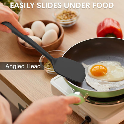3 Pack Silicone Spatula Set, Heat Resistant to 500°F, Bpa-Free | Fish Spatula, Solid & Slotted Turners, Dishwasher Safe, Spatula Set for Eggs, Pancakes, Fish & Burgers, Pureblack6
