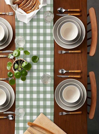 Sage Green Buffalo Plaid Table Runner 120 Inches Long Farmhouse Dress Scarves, Farmhouse Green White Checkered Dining Tablerunner for Coffee Table/Kitchen Island/Party Décor, 13" X 120"2